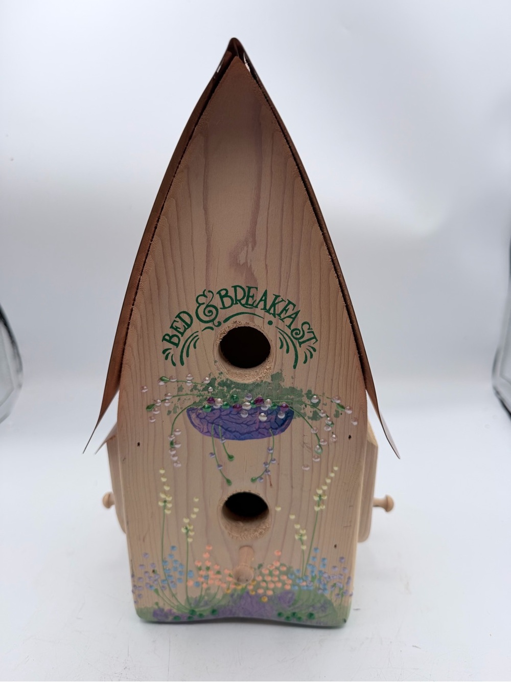 LENOX HAND PAINTED WOOD COPPER RF BIRD HOUSE BIRDHOUSE